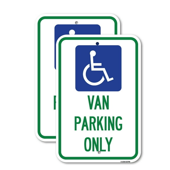 (2 Pack) Van Parking Only (With Handicap Symbol) | 18" X 24" Heavy-Gauge Aluminum Sign | Rust Free Aluminum, Weather Resistant, Waterproof, Fade Resistant, 2 Pre-drilled Holes
