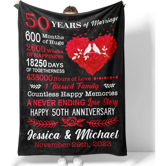 50th Wedding Anniversary Personalized Blankets Gifts for Couples Husband Wife Dad Mom Grandma Grandpa Throw Blanket 50 Years of Marriage Anniversary Celebration Gift Ideas Cozy Fleece Sherpa Blanket
