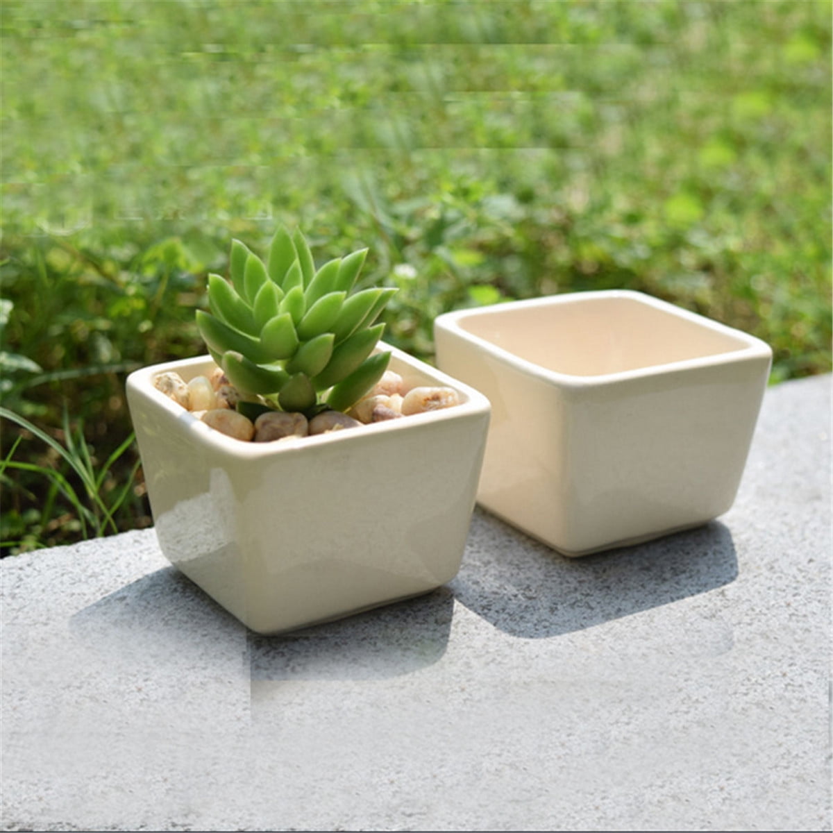 1/2/4Pcs White Ceramic Planter Flower Pot Plant Square Garden Patio