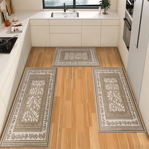 IsecretJoy Washable Kitchen Rugs Sets of 3, Non Slip Kitchen Mats for Floor Waterproof & Stain Resistant Runner Rug for Kitchen, Laundry Room, Hallway
