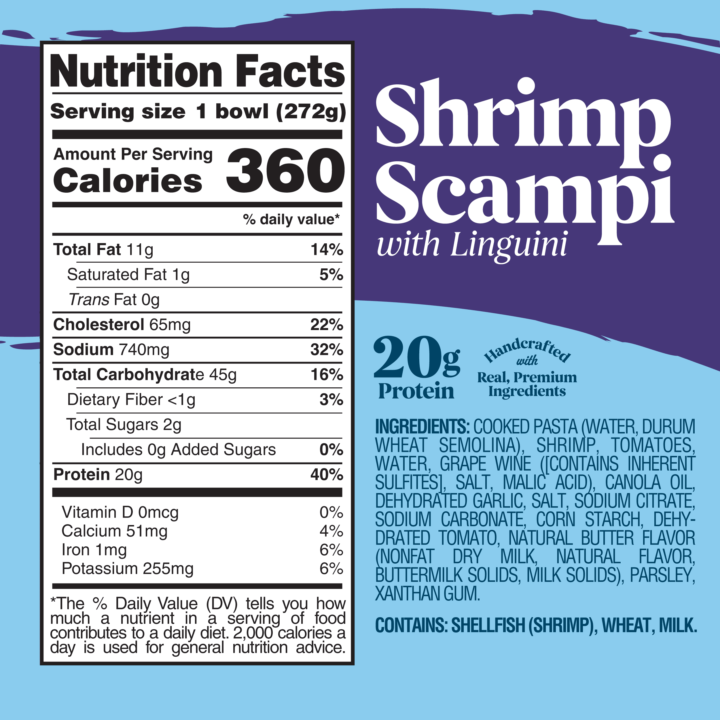 Scott & Jon’s Frozen Meals, Shrimp Scampi Noodles, Microwave Meals, Frozen Lunch or Dinner for One, 9.6 oz
