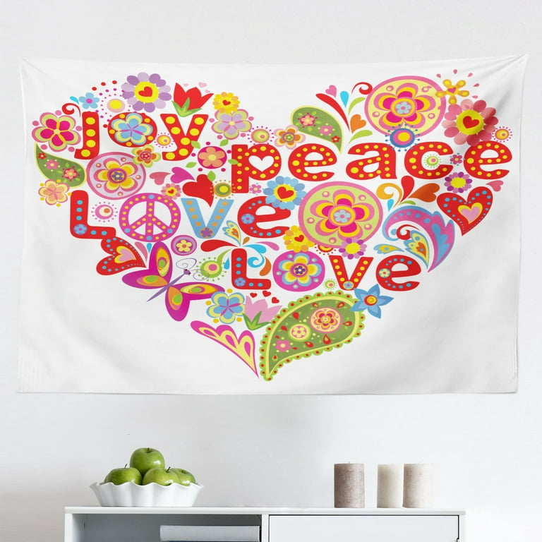 Groovy Tapestry Hippie Style Ornamental Creative Youth History Politics Make Love Message Text Fabric Wall Hanging Decor for Bedroom Living Room