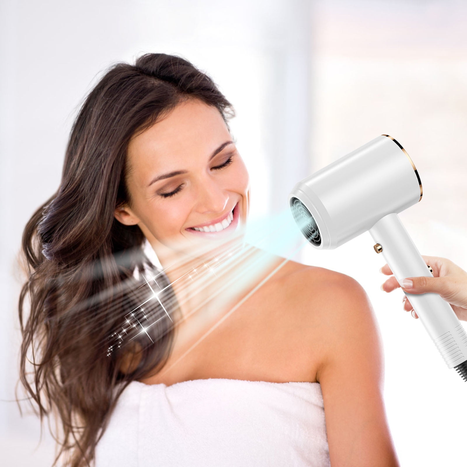 Vfedsrsge Electric Hair Dryer High-Power,Blue Light Hair Care Gradient Electric Household Constant Temperature Cold and Hot Silent Hair Dryer,White