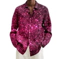thumbnail image 2 of Long Sleeve Shirts for Men Casual Plus Size Loose Full Carnival Digital Print Button Down Lapel Blouses Loose Mens Shorts Purple L, 2 of 4