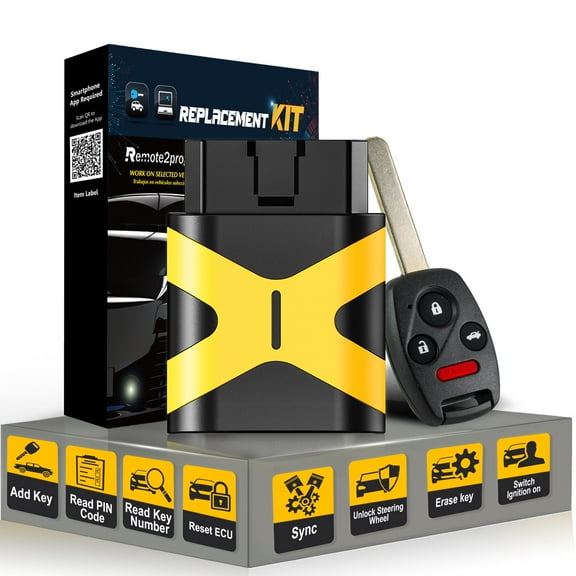 DIY Programmable Kit and Uncut Car Key Fob Replacement for Honda with KR55WK49308