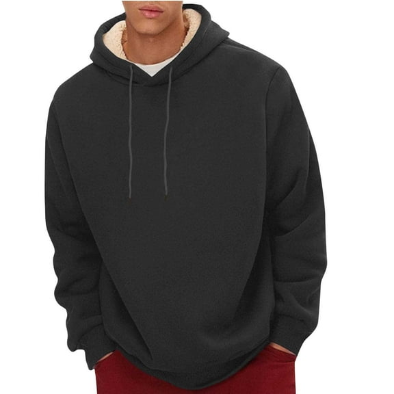 Aimik Men's Fleece Lined Hoodies Sweatshirt Sherpa Lined Pullover Hoodie Casual Long Sleeve Hooded Thermal Sweat-Black L