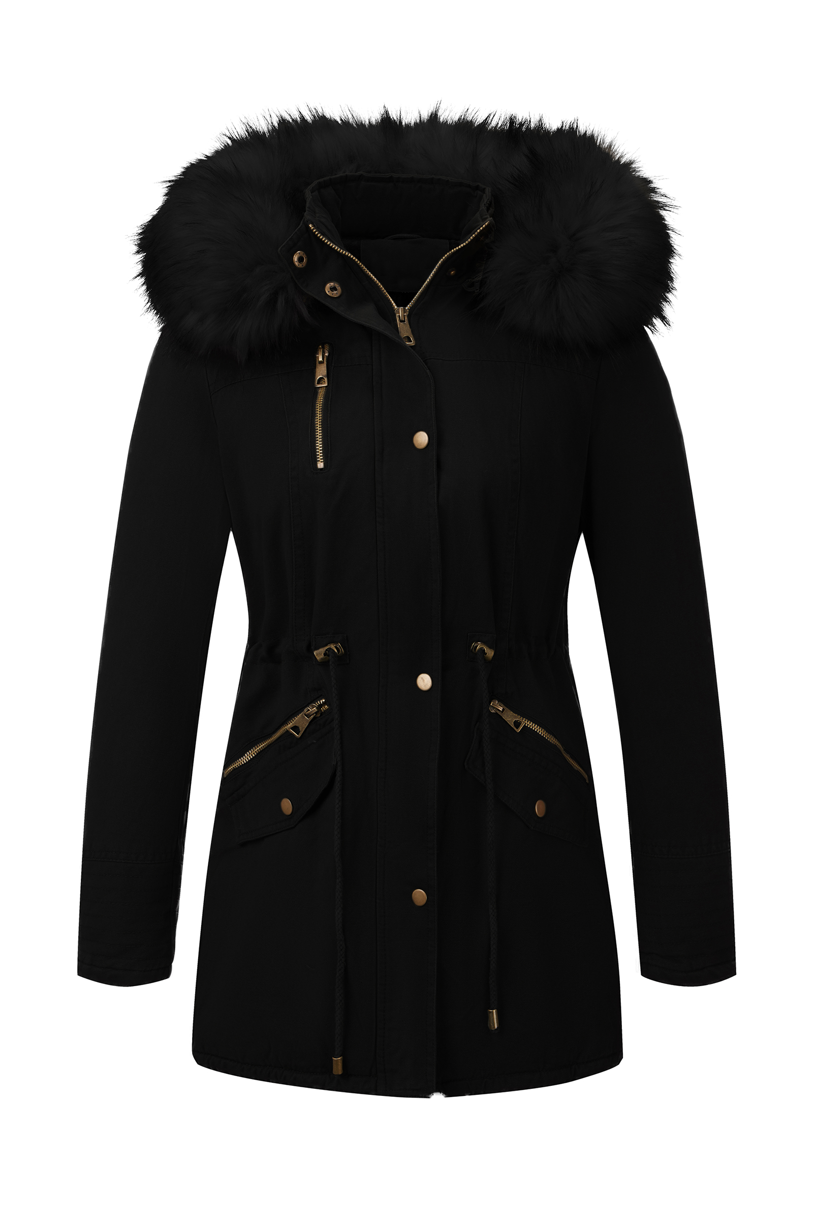 Giolshon Women's Twill Parka Jacket Warm Winter Coat with Faux Fur