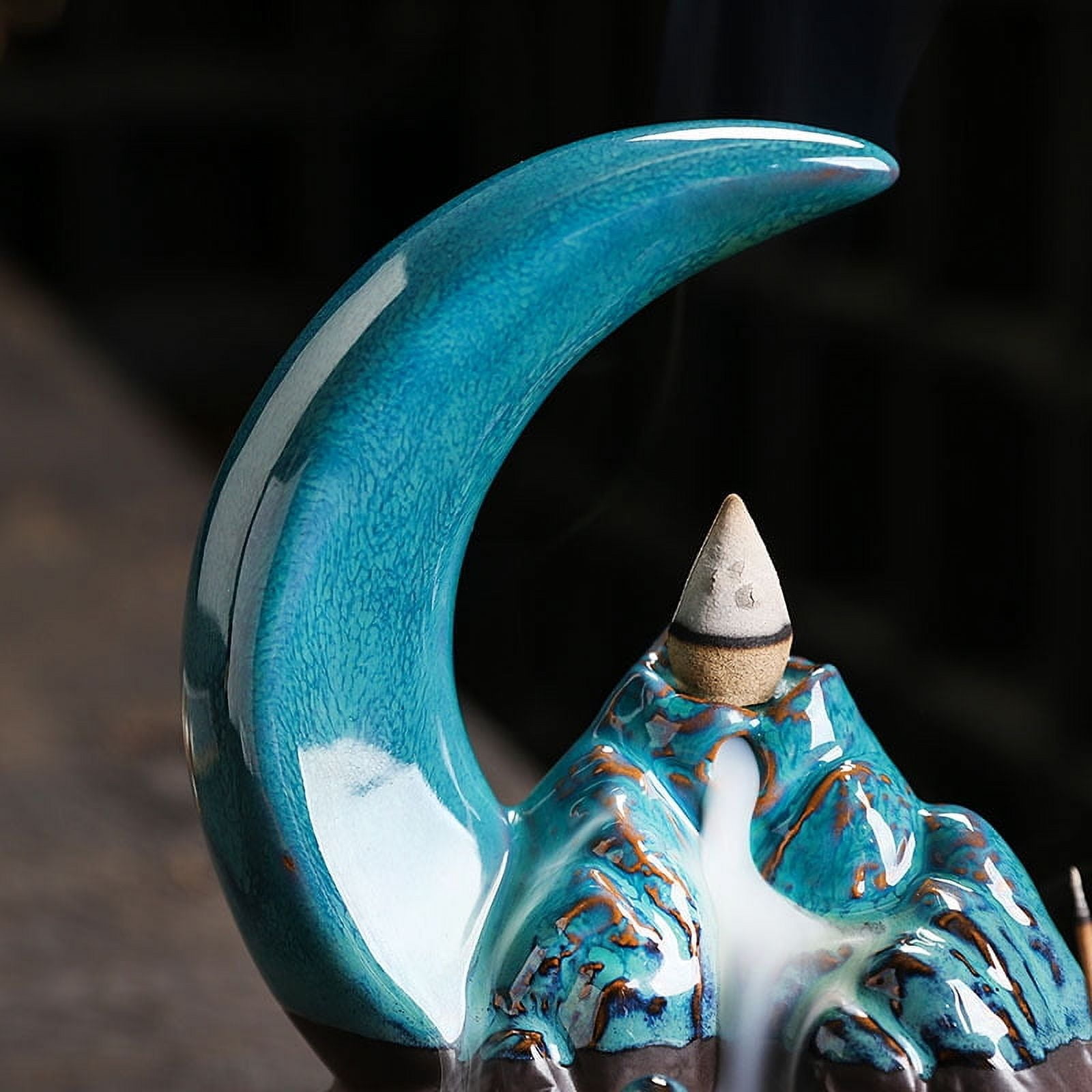 Backflow Incense Holder, Ceramic Handmade Incense Waterfall Burner for Sticks, Cones, Creative Moon Incense Burner Aromatherapy Ornament Home Decor