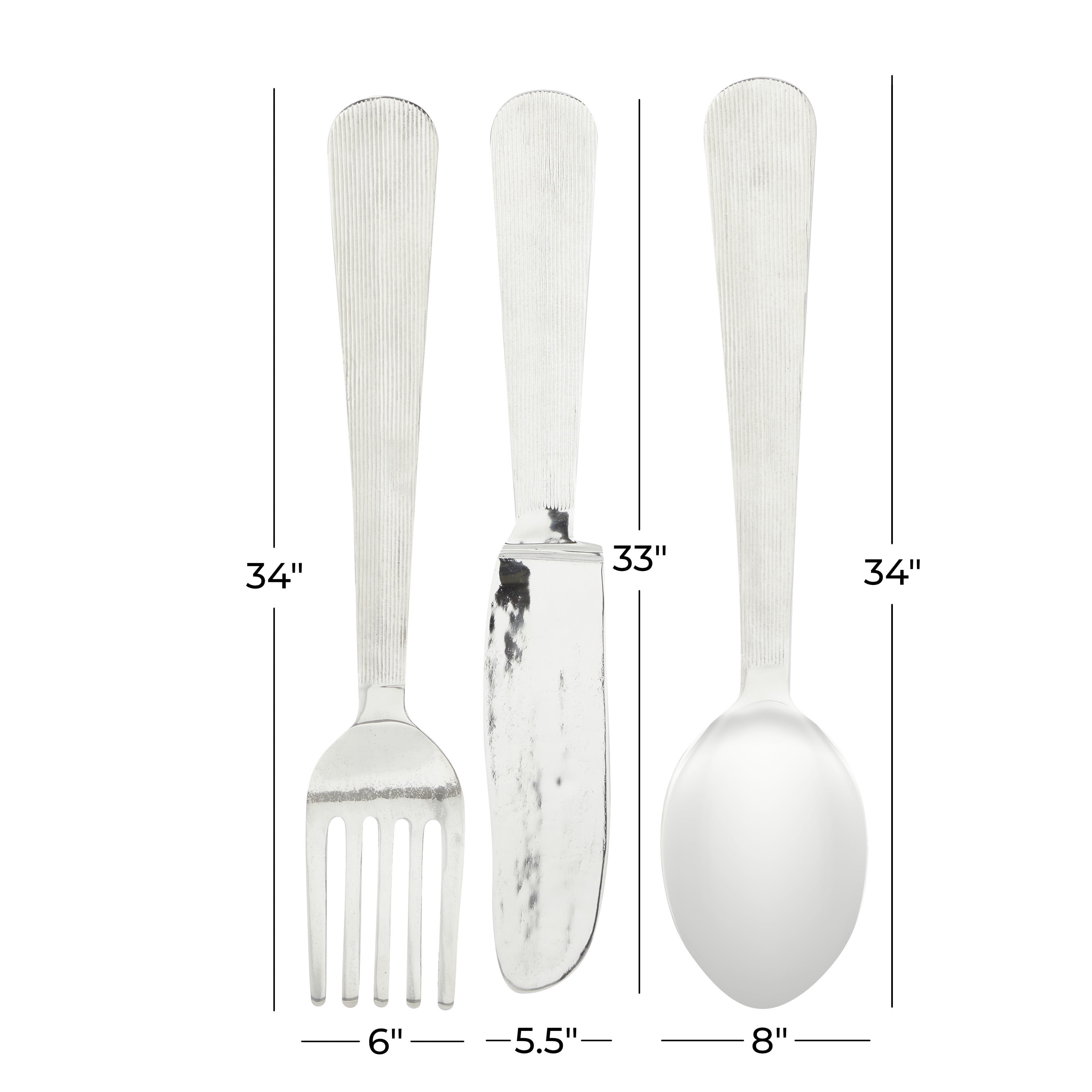 DecMode Silver Aluminum Knife, Spoon and Fork Utensils Wall Decor (3 Count)