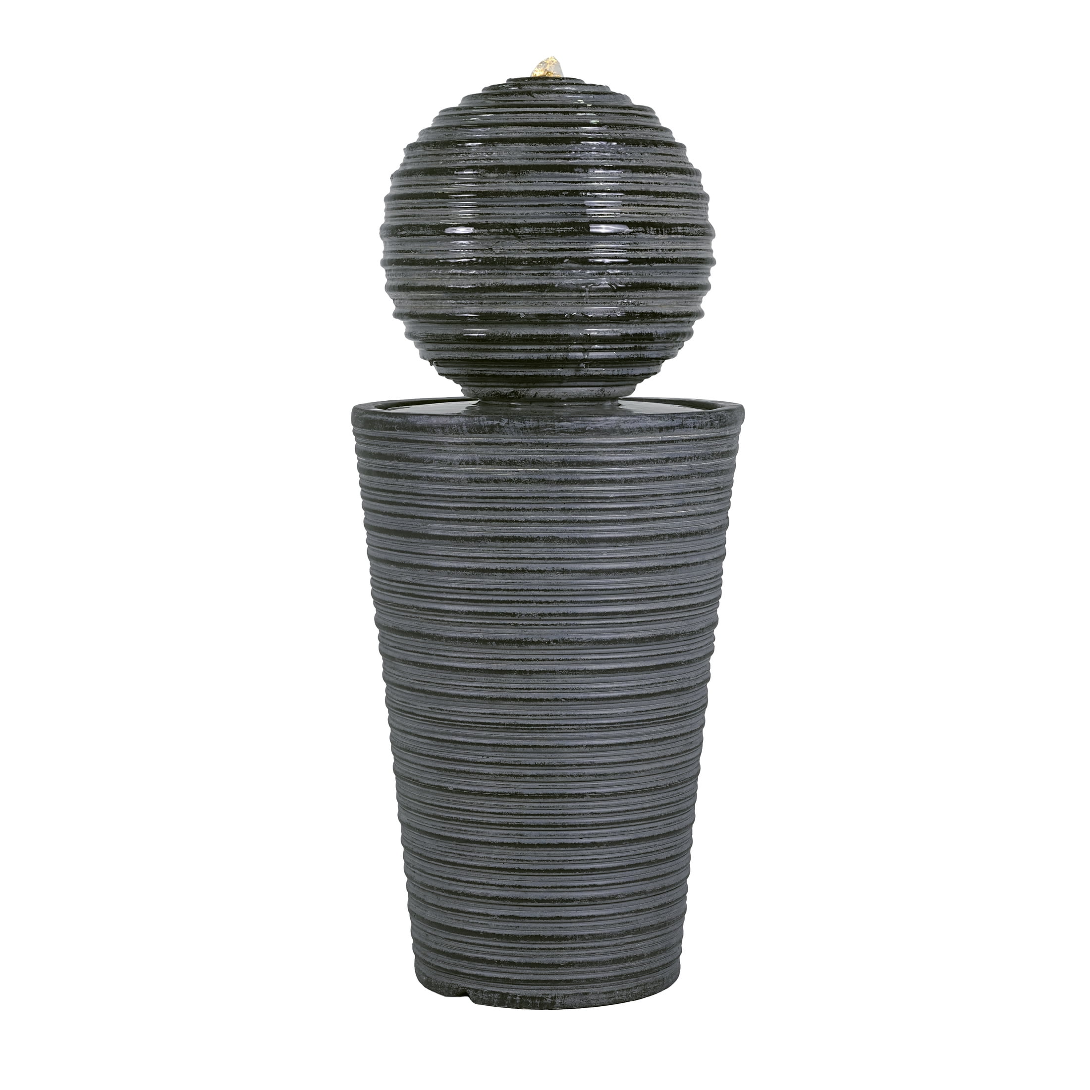 Christopher Knight Home 31.5" Tall Striped Concrete Column Fountain with LED Light, Shadow Ambiance Maker, Gray