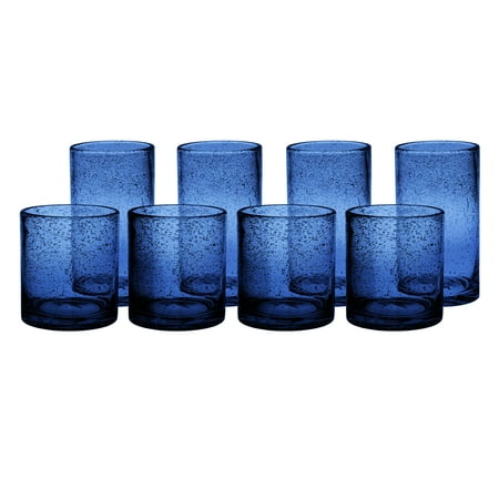 

Artland Iris Slate Blue Seeded 8 Piece Double Old Fashioned Glass and Highball Tumbler Set