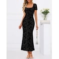 thumbnail image 7 of Merokeety Womens Summer Dresses Square Neck Mesh floral Graduation Maxi Dress Black xl, 7 of 7