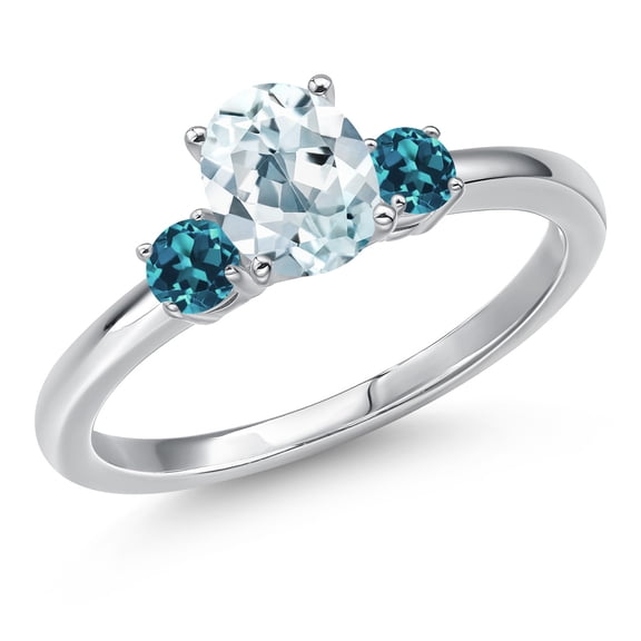 Gem Stone King 14K White Gold Sky Blue Aquamarine and London Blue Topaz Engagement Ring for Women | 1.01 Cttw | Oval 7X5MM | Gemstone March Birthstone | Size 7