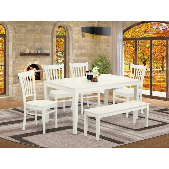 East West Furniture Dining Room Set Linen White, CAGR6-LWH-W