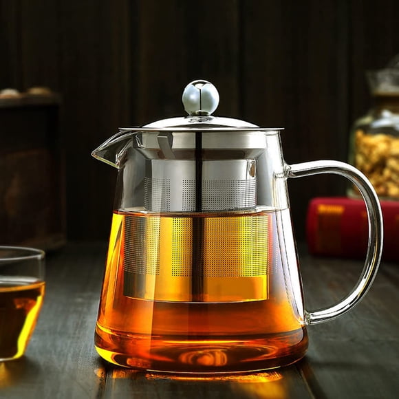 Théière en Verre avec Infuseur Amovible en Acier Inoxydable, Théière en Verre Borosilicate avec Filtre, pour Thé en Fleurs et Thé en Feuilles, Micro-Ondes et Cuisinière
