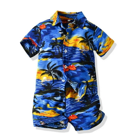 

Fesfesfes Hawai Boy Clothing Set Summer Short Sleeve Shirt+Shorts Casual Gentleman Suit