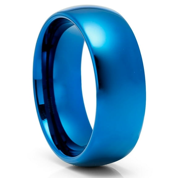 Blue Tungsten Wedding Ring,8mm Wedding Ring,Tungsten Carbide Ring,Blue Wedding Ring,Shiny Ring,Comfort Fit