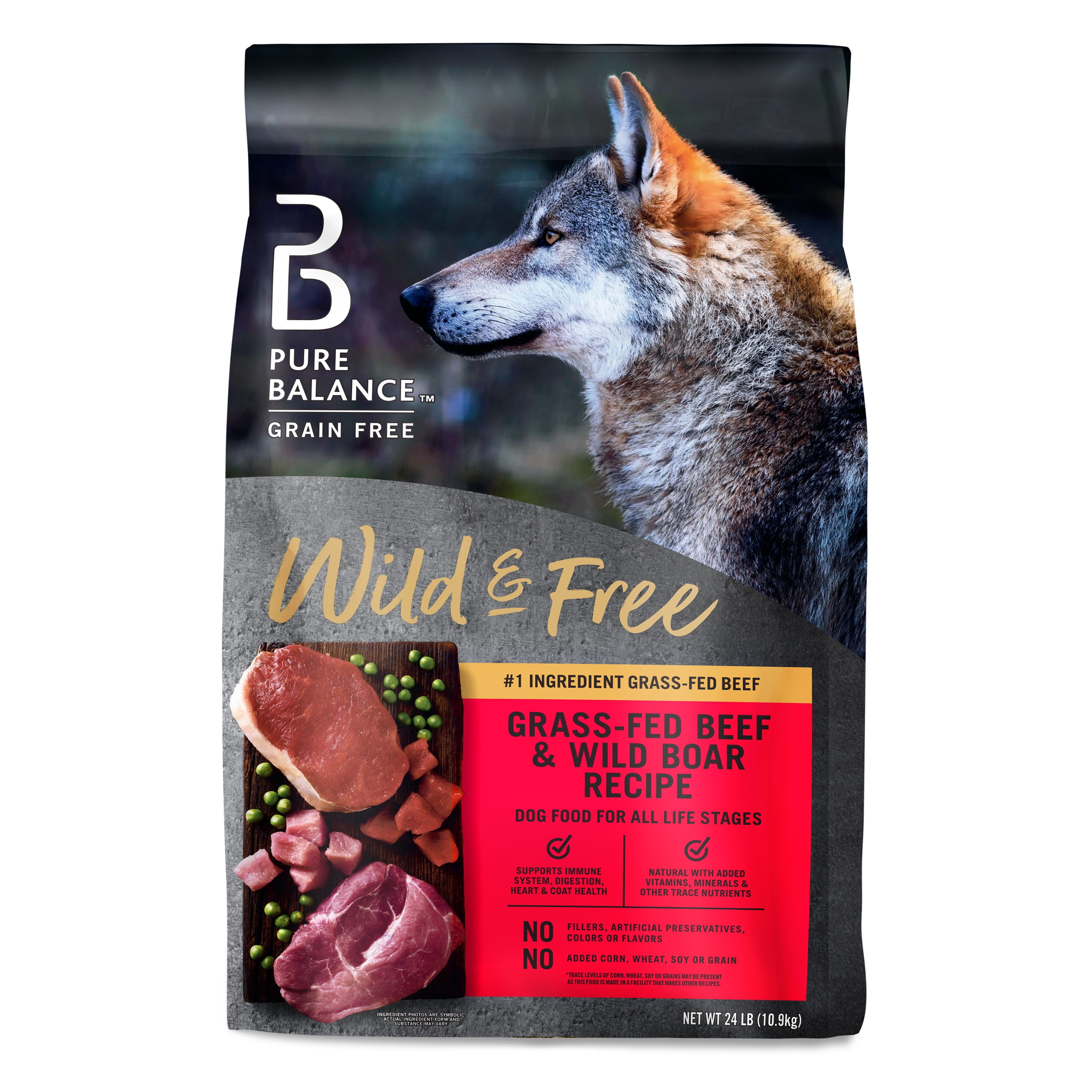 (6 pack) Pure Balance Grain-Free Wild & Free Beef & Wild Boar Recipe Dry Dog Food, 24 lb