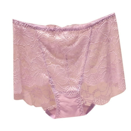 BYHONG Ladies  Lace Sexy Solid Color Transparent Mid High Waist Plus Size Triangle Pants Womens Panties PP2 XXL