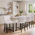 thumbnail image 3 of Bar Stool Set of 4, Legahome 26" Counter Height Bar Stools with Back, Velvet Upholstered Bar Stool with Button Tufted & Wooden Legs, Bar Stools Chair for 35-39" Kitchen Island Counter, Beige, 3 of 10