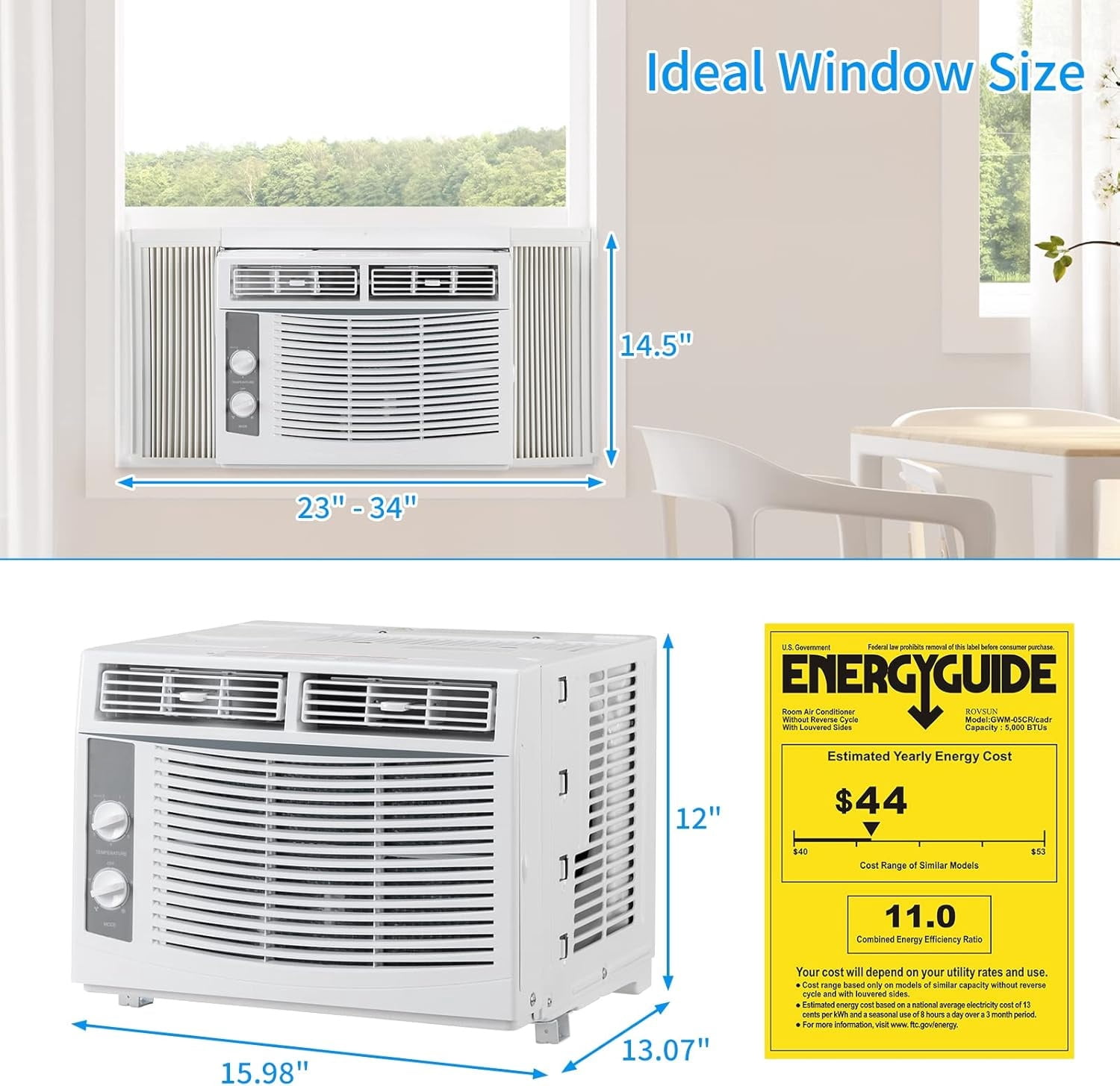 Ktaxon 5000 BTU Air Conditioner Window Unit, 115V/60Hz AC for Window, Cooling Rooms up to 150 Sq. Ft, Easy Install Kit Included, White