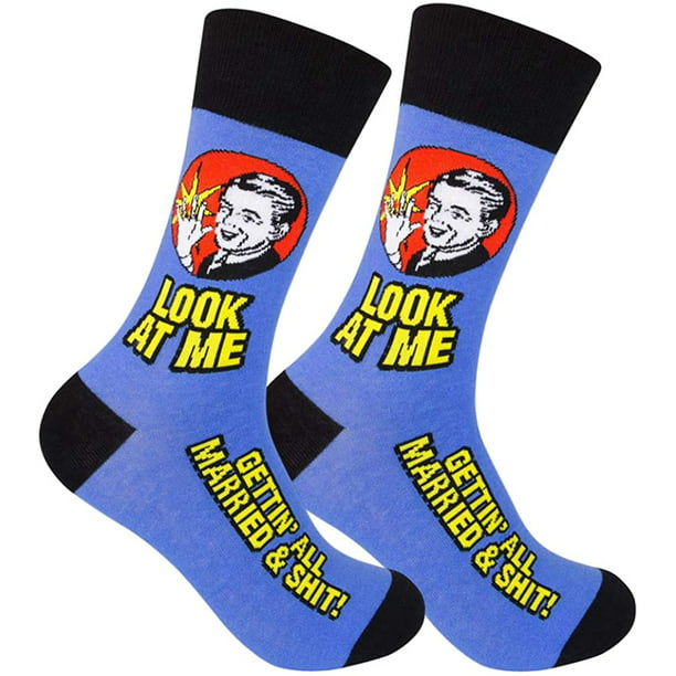 Look At Me Gettin All Married & Shit Novelty Crew Socks For Men Women | Funny  Wedding Day Gift Idea Dress Apparel | Best Groom Bride Husband Wife To Be  Present With