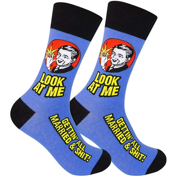Look At Me Gettin All Married & Shit Novelty Crew Socks For Men Women | Funny Wedding Day Gift Idea Dress Apparel | Best Groom Bride Husband Wife To Be Present With Look At Me Gettin All Married & Shit Novelty Crew Socks For Men Women | Funny Wedding Day Gift Idea Dress Apparel | Best Groom Bride Husband Wife To Be Present With