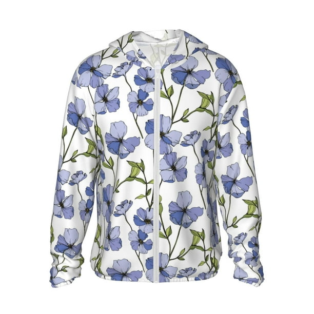 Fotbe Blue Flax Flowers Chaqueta con Protección Solar UPF 50+ para Hombre y Mujer, Camisa con Capucha y Bolsillos-Medium