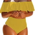 thumbnail image 2 of Pxiakgy bikini sets for women Large Size Split Swimsuit Bikini Split Swimsuit Off Shoulder Split Beach Bikini With Ruffled Edge swim suits for women Yellow + L, 2 of 3