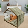 thumbnail image 2 of Geometric Pet House, Barcode Style Pattern in Retro Colors Straight Parallel Vertical Lines, Outdoor & Indoor Portable Dog Kennel with Pillow and Cover, 5 Sizes, Dark Blue Grey Yellow, by Ambesonne, 2 of 4