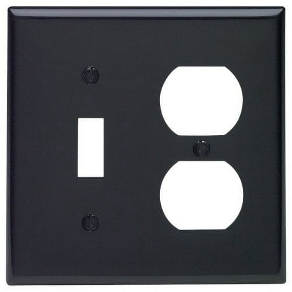 Leviton 80705-E Black Nylon Two Gang Combination Toggle Switch Duplex Receptacle Wall Plate