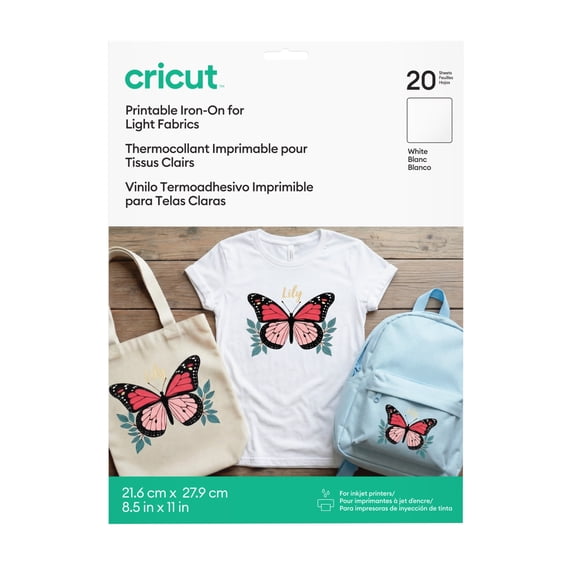 Cricut® Printable Iron-On™ Vinyl Sheets For Light Fabrics, 8.5 x 11 (20 Count), White