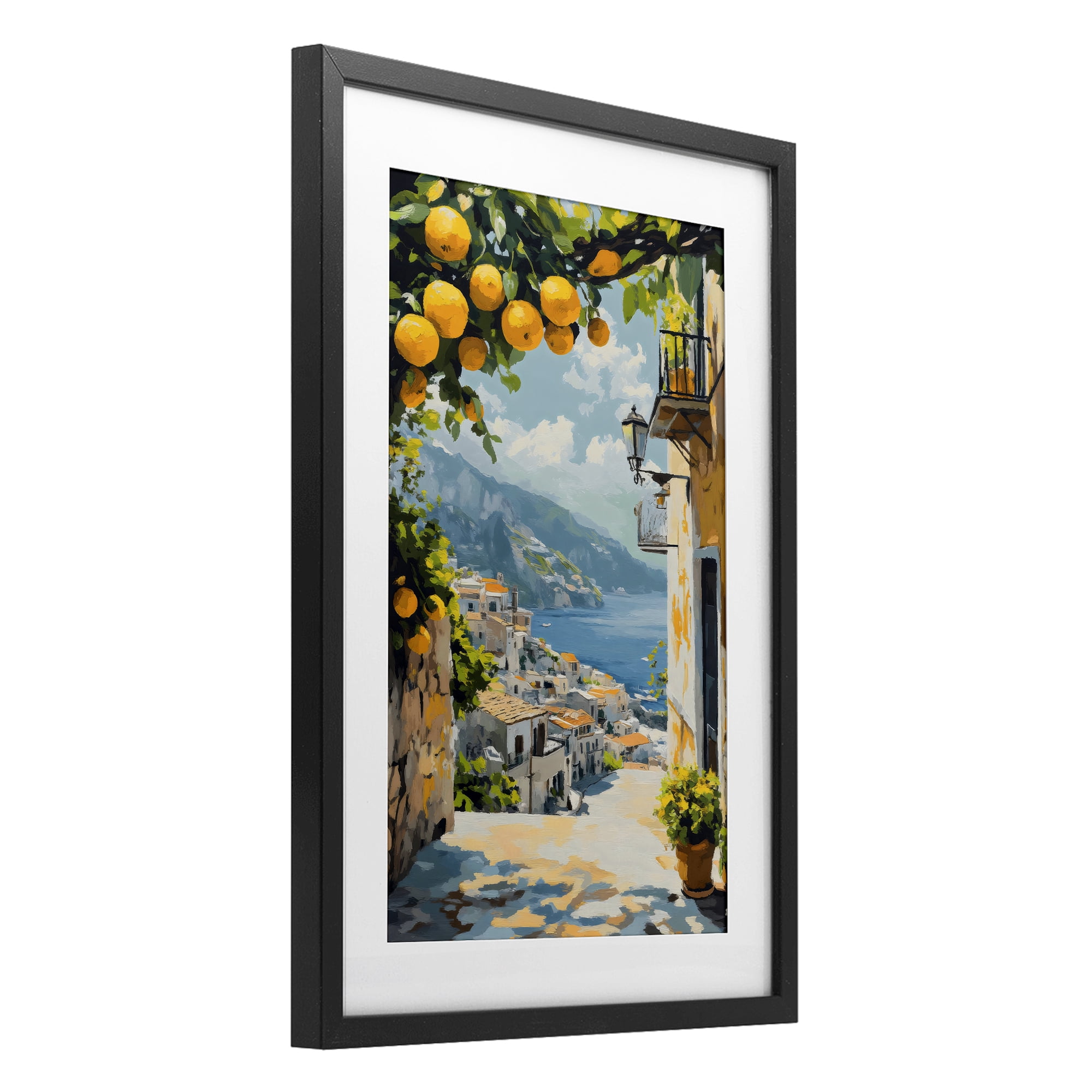 Stupell Industries Lemon Tree Overlooking Coast Black Framed Print Under Glass, design by Creative Studio