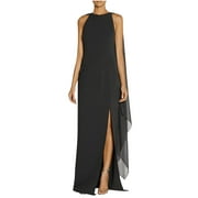Evening Dress for Women Formal Maxi Cape Split Long Dress Plus Size Floor Length Party Maxi Gowns Elegant Classy (X-Large, Black)