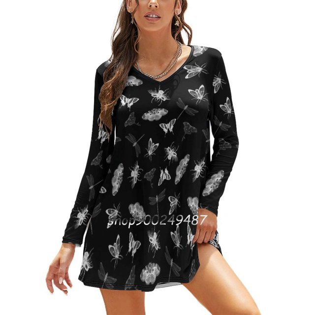 Entomologist s Sweetheart Knot Flared Dress Fashion Design Large Size Loose Dress Bugs Bug Pattern Insects Black And