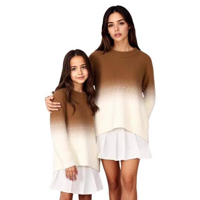 GPOECD Automne Hiver Chandail-Over Assorti pour la Famille Col Rond Manches Longues Chandail Chaud Doux Confortable Marron, Enfants-150