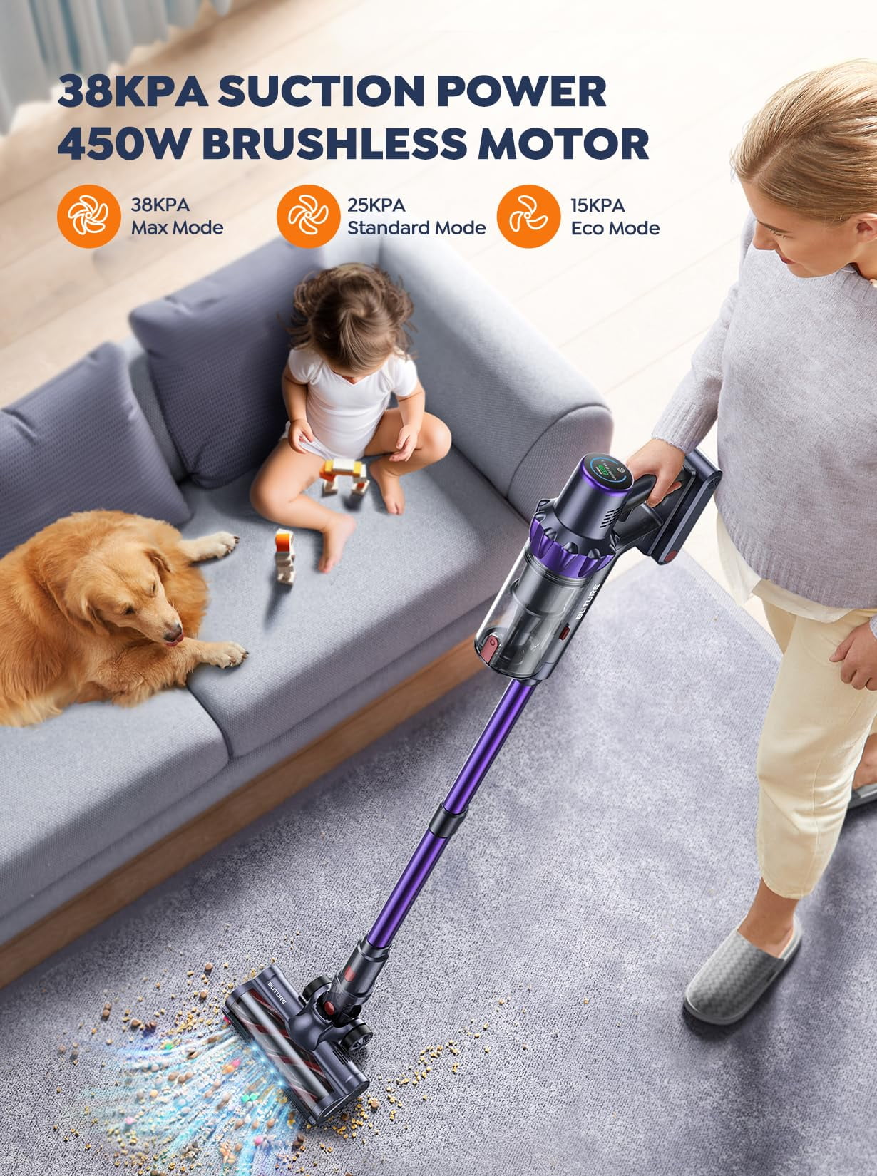 Buture Cordless Stick Vacuum Cleaners 450W 38KPa Powerful Buture Cordless Stick Vacuum Cleaners 450W 38KPa Powerful