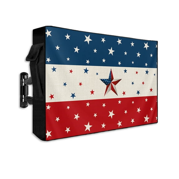 4th of July Outdoor TV Cover 40 to 43 Inch Weatherproof, Red White Blue Striped Independence Day Star 600D Oxford TV Covers with Waterproof Zipper, Outside Flat TV Screen Protector 40"Wx25"Hx4.5"D