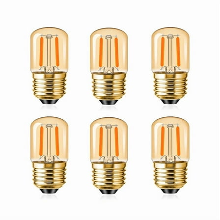 T28 LED Edison Bulbs 1W, E26 Base, Vintage Mini Night Light Bulbs, 2200K Warm Glow, 10W Equivalent, for Oven or Decor, 6-pack