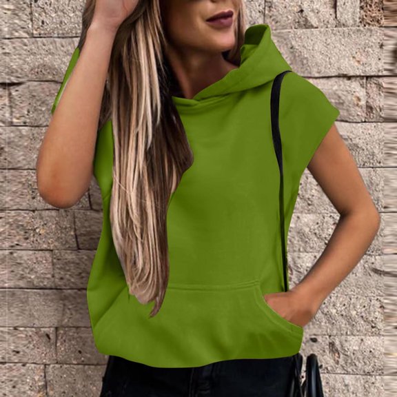 Hilzaten Womens Loosse Hoodie Hooded Pullover Solid Kangaroo Pocket Womens Drop Shoulder Hoodie