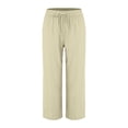 thumbnail image 3 of Outfmvch cotton gauze pants for women Gaucho Pant Cotton Linen Palazzo Pants Pull On Pants Straight-legs Beach Long Pants Paper Bag Pants Beach Vacations Women's Culottes Lace Side Beige L, 3 of 8