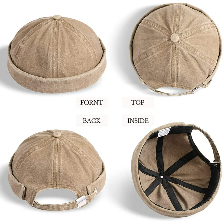 2 Pieces Brimless Hats for Men Adjustable Docker Hat Casual No Brim Hat  Visor-Less Flip Hat Sailor Skullcap 