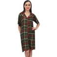 thumbnail image 2 of Bimba Robe de Nuit Chemise pour Femme à Manches Courtes, Imprimé à Carreaux Vert Olive avec Poche - 10, 2 of 6
