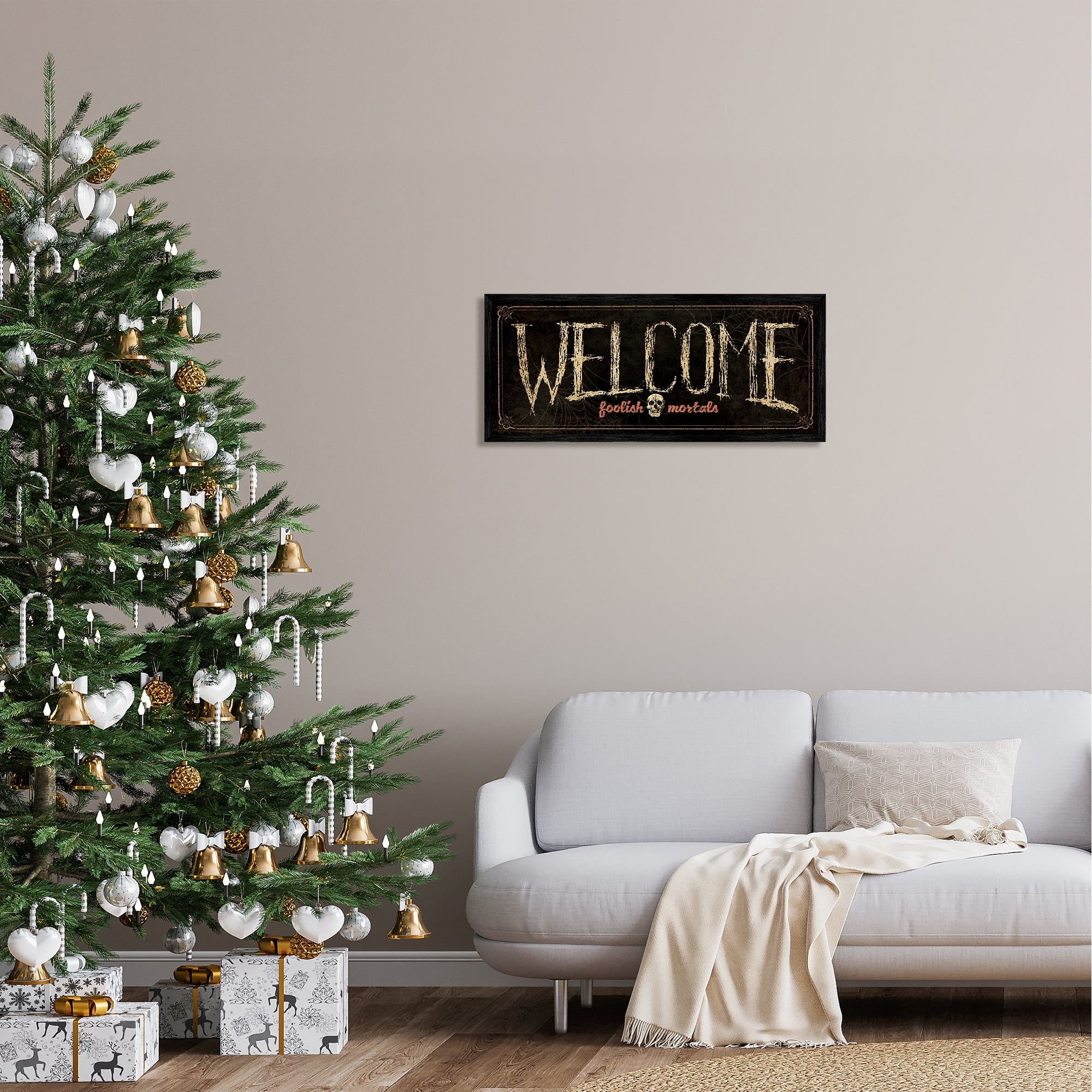 Stupell Industries Welcome Foolish Mortals Phrase Holiday Painting Black Framed Art Print Wall Art