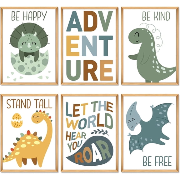 Canvas Dinosaur Wall Art Print, Jungle Dino Wallpaper Poster Picture for Kids Baby Boy Girl Toddler Bedroom Nursery Classroom Living Room Playroom 8x10 inch Unframed