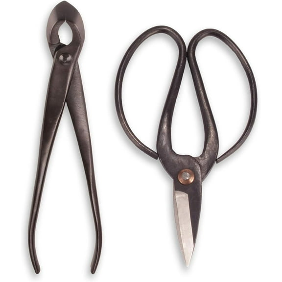 BambooMN Bonsai Basics Set - 8" Concave Cutter, 7" Heavy Duty Shear - 1 Set 1 Concave Cutter & Heavy Duty Shear Set