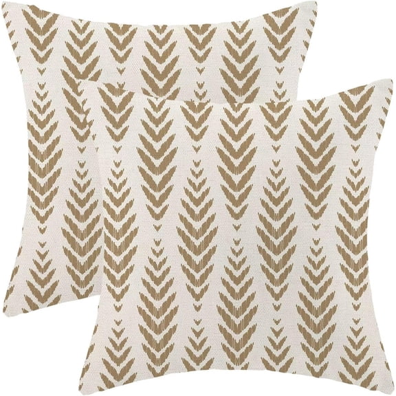 Brown Stripe Throw Pillow Covers 18x18 Inch Set of 2, Outdoor Boho Leaf Decoration Throw Pillow Covers Decorative Rhombus Outdoor Cushion Cover for Sofa Couch Farmhouse Room Bed Decor