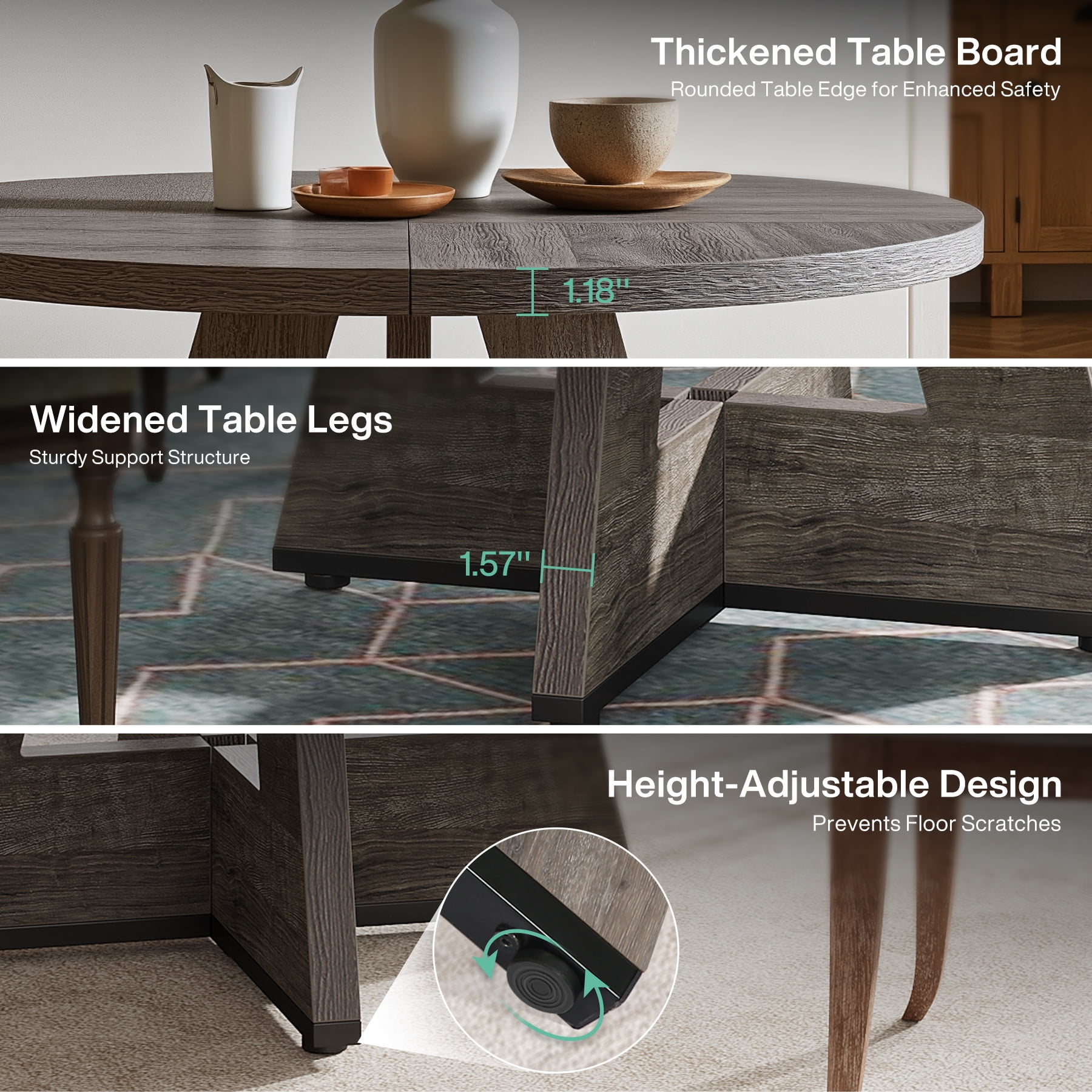 Fnova 47" Coffee Table, Round Dining Table for 4 People, Modern Farmhouse Wooden Kitchen Table, Living Room, Gray (Chairs Not Included)