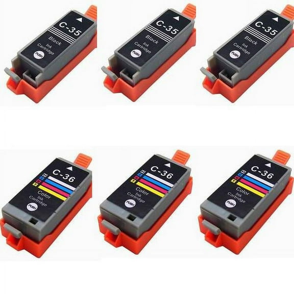 6 Compatible Canon PGI-35 CLI-36 Printer Ink Cartridges (3 black, 3 color)