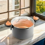 Gotham Steel 5 Qt Nonstick Pasta Pot Pasta Pot with Strainer Lid & Twist and Lock Handles, Multipurpose Ceramic Stock Pot, Soup Pot with Lid, Pasta Cooker, Spaghetti, Rice, Dishwasher Safe, Copper